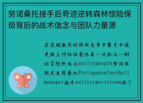 努诺桑托接手后奇迹逆转森林惊险保级背后的战术信念与团队力量源 努诺桑托接手后奇迹逆转森林惊险保级背后的战术信念与团队力量源